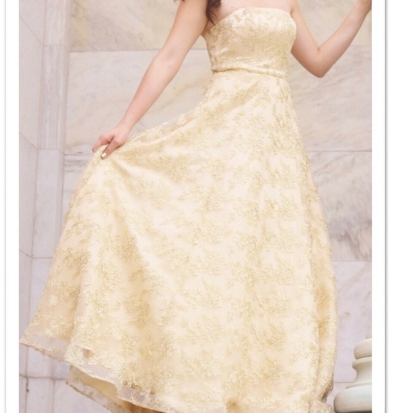 Strapless Gold Prom Dress size 5/6 - Picture 3 of 4